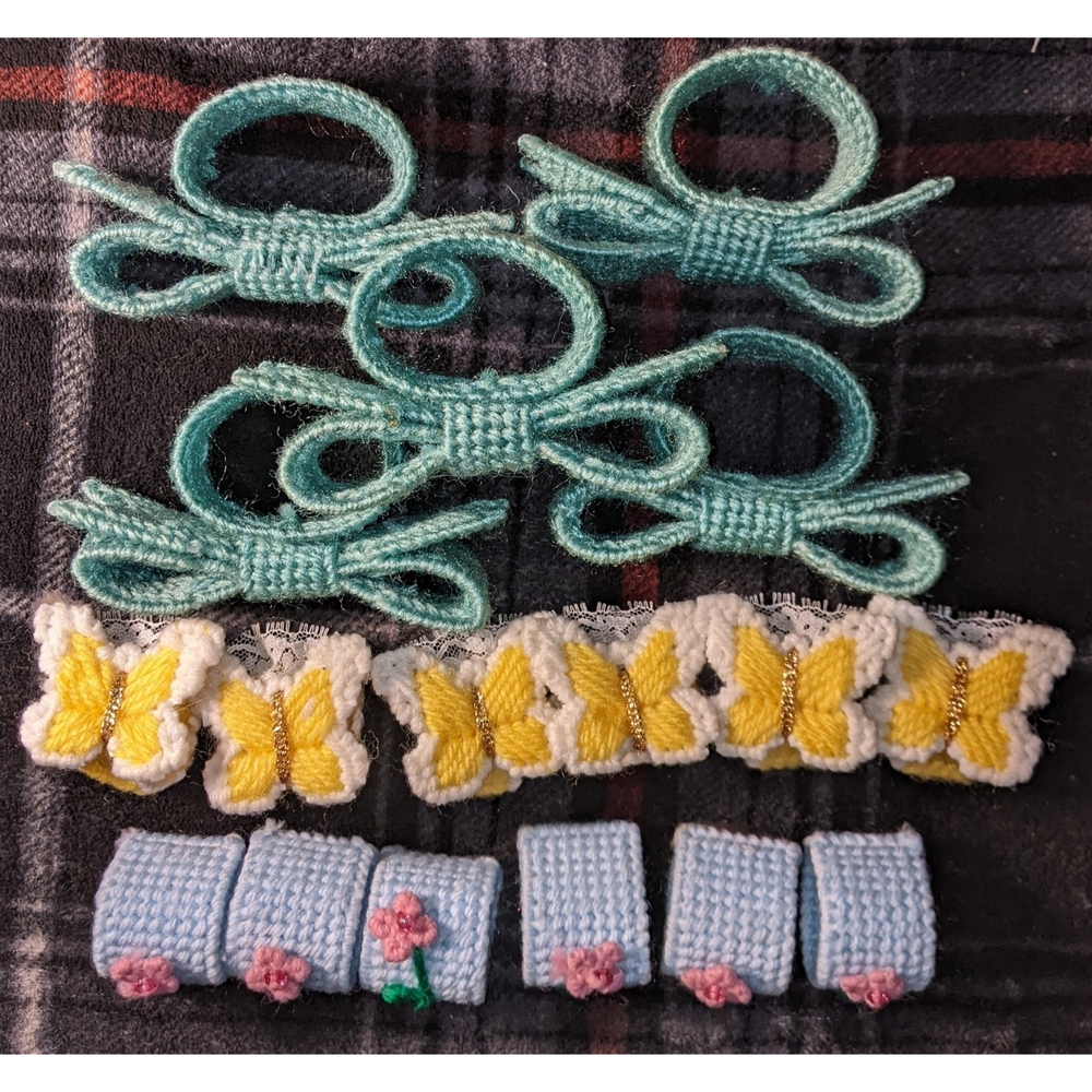 Canvas Yarn Handmade Cochet Picnic Accessories Set - Blue, Yellow, Green